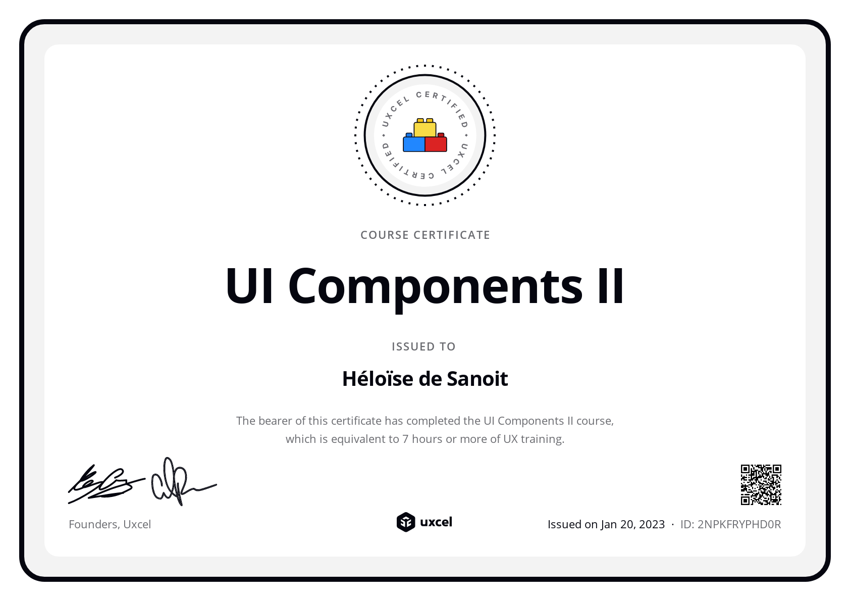 Héloïse de Sanoit's certificate